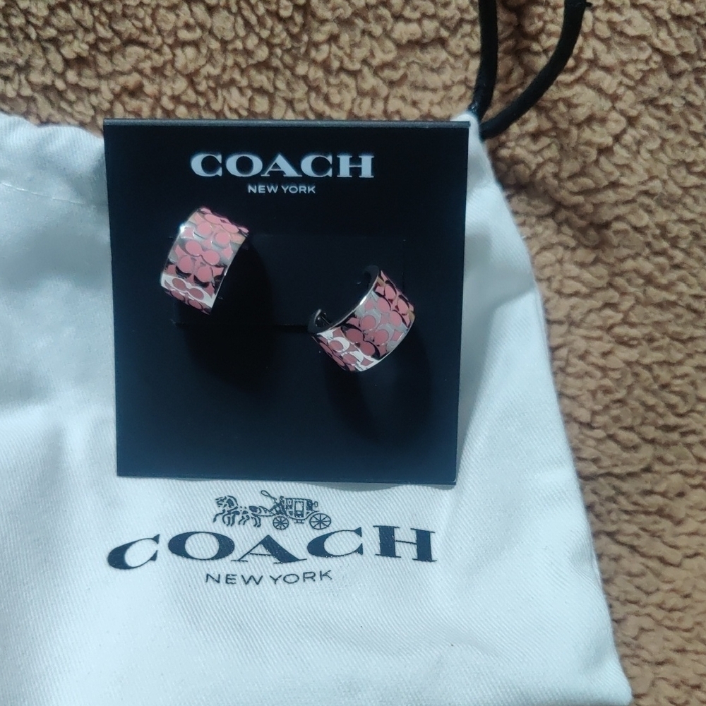 Coach Pink Signature C Hoop Earrings - Picture 4 of 7